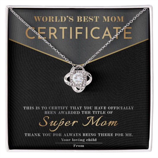 Mom-Best Mom Certificate-Love Knot Necklace