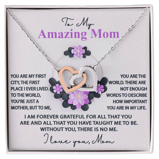 Mom-Forever Grateful-Interlocking Hearts Necklace