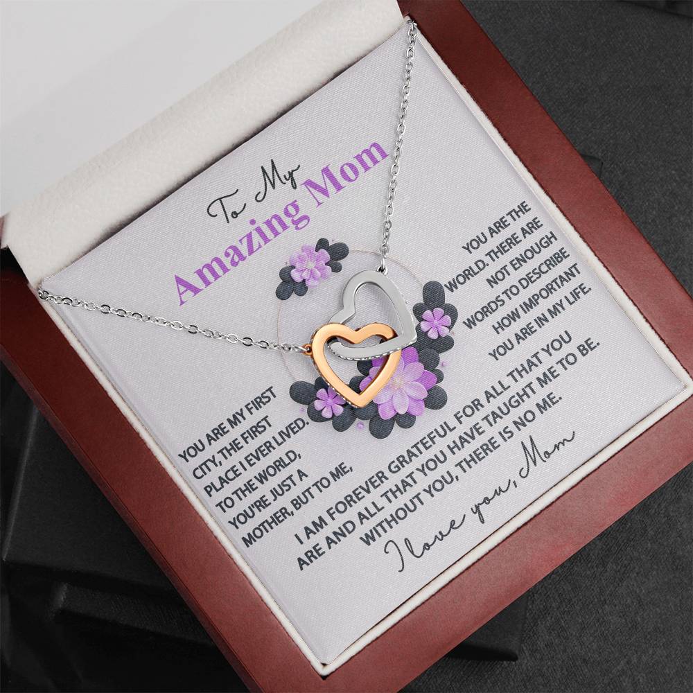 Mom-Forever Grateful-Interlocking Hearts Necklace