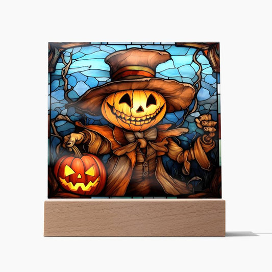 Halloween-Pumpkin Ghost Stained Glass-Acrylic Square