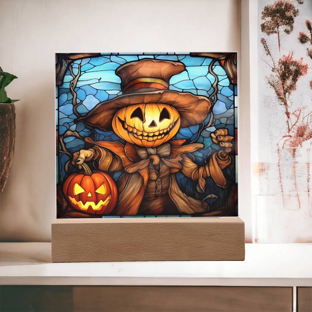 Halloween-Pumpkin Ghost Stained Glass-Acrylic Square