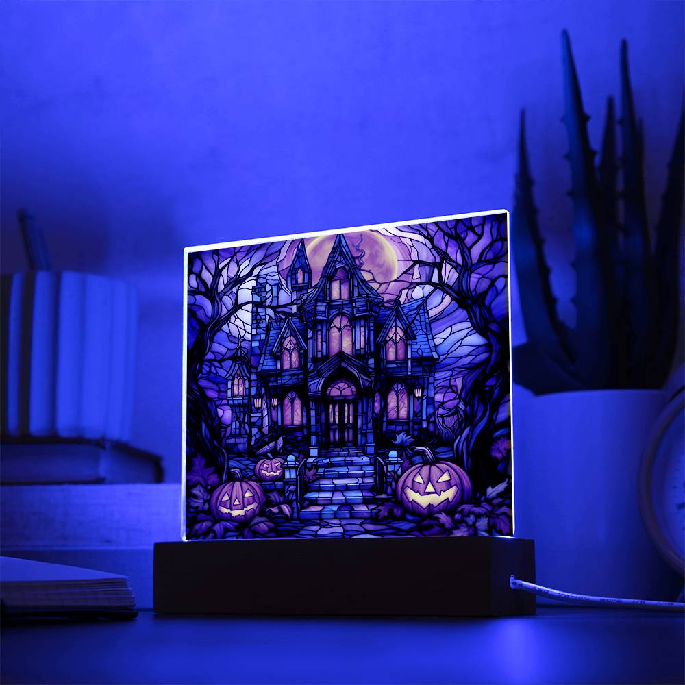 Halloween-House Stained Glass-Acrylic Square